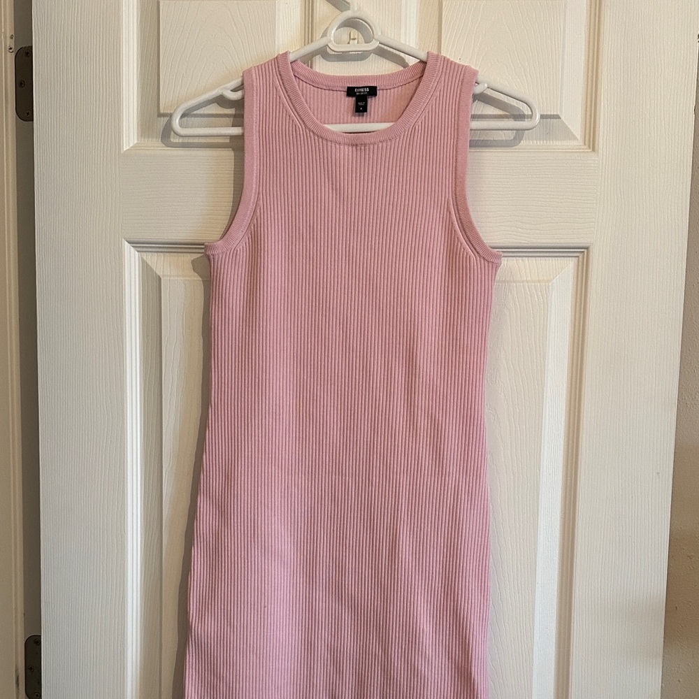 Pink Ribbed Sleeveless Dress